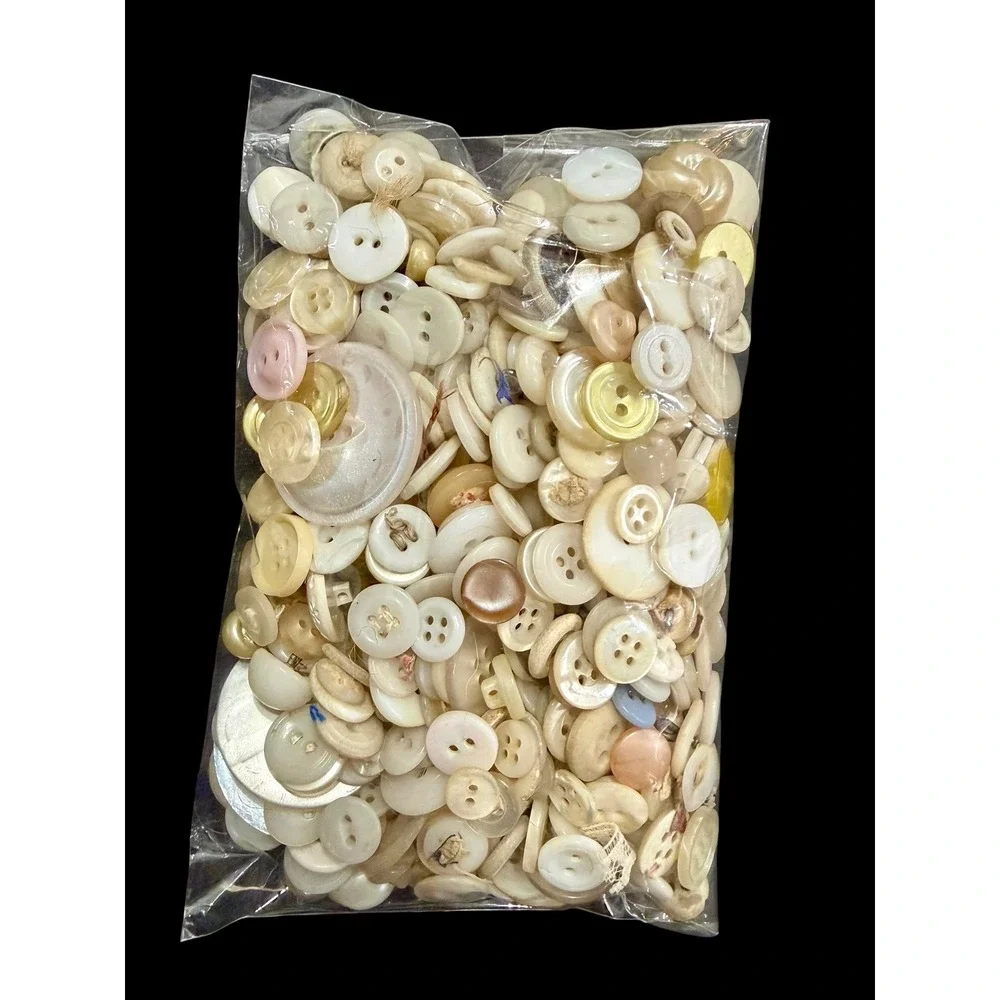 Vintage Button Lot Over 500 White Cream Neutral Craft Sewing
